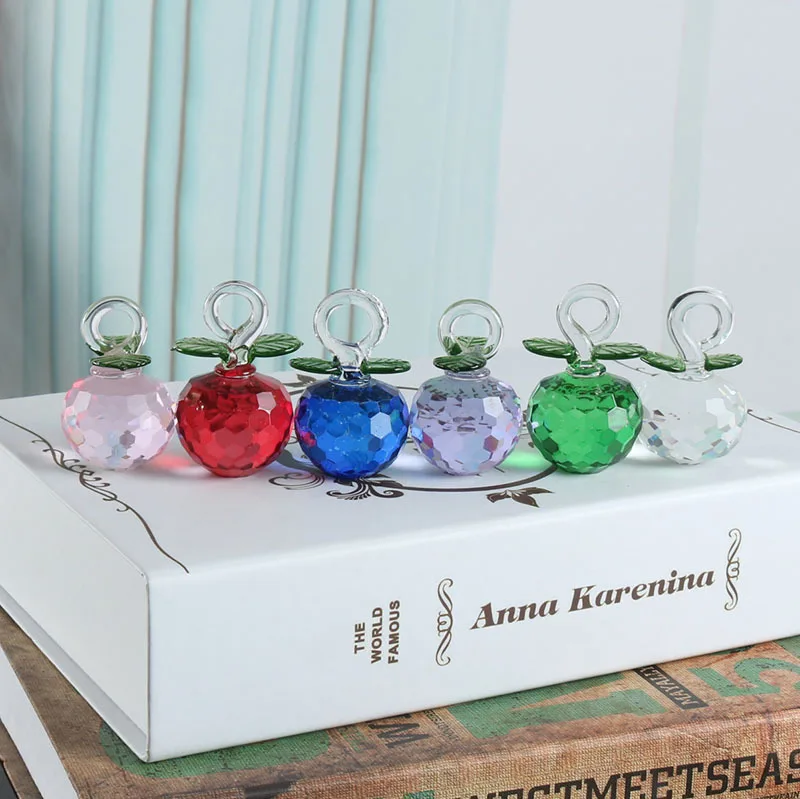 Crystal 6 pcs Apples Tree Figurine Glass Apple Fruit Sculpture Craft Home Table Paperweight Ornament Souvenirs Christmas Decor