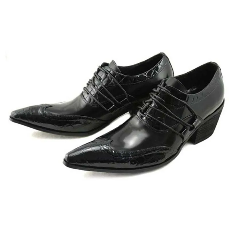 Men business bullock carved dress shoes handmade men oxford shoes lace-up pointed toe high heels formal party wedding shoes