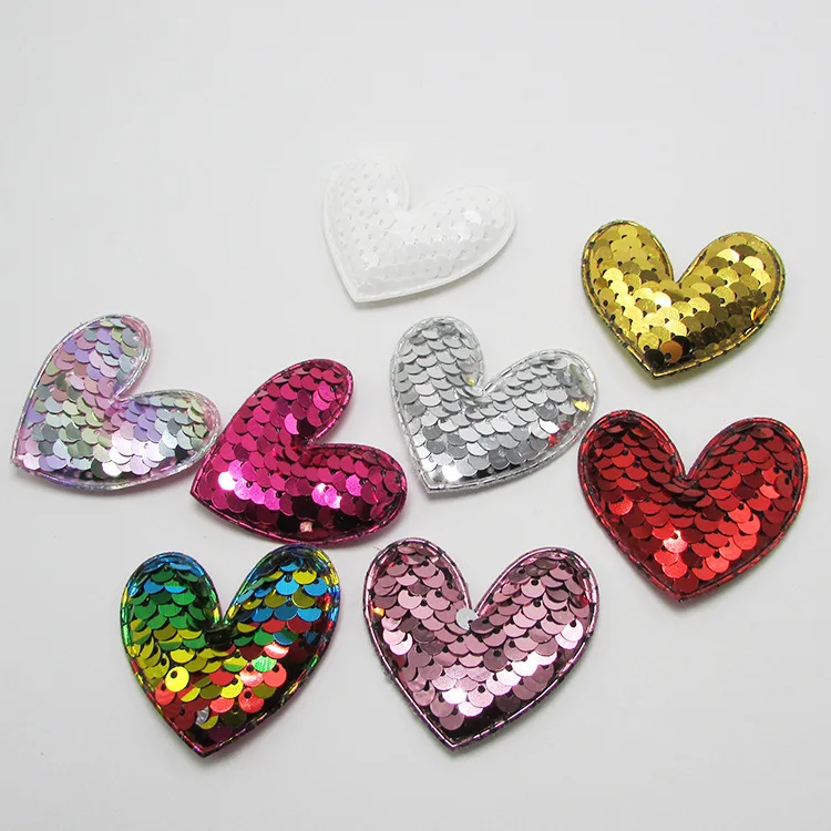 100pcs/lot shine rainbow sequin heart butterfly padded applique for kids headwear garment shoe decorate DIY accessories