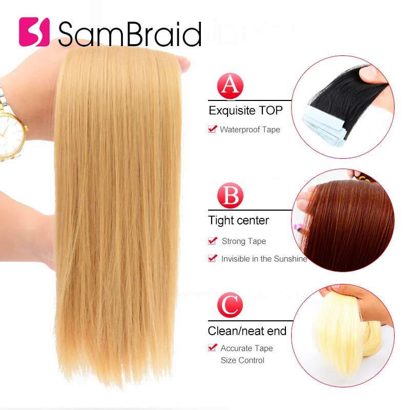 SAMBRAID Tóc Thẳng Da Sợi Ngang 22 Inch 40 Cái/gói Tóc Tổng Hợp Phần Mở Rộng Băng Keo Trong Tóc Nguyên Chất Màu 2 Mặt Băng