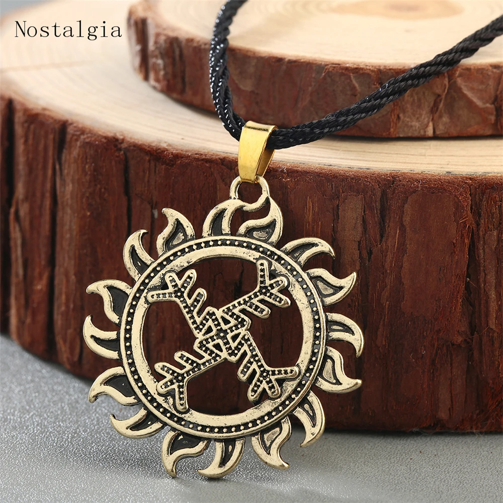 Kolovrat Slavic Amulet Wheel Pendant for Men Necklace Viking Rune FEHU ALGIZ Talisman Scandinavian Pendant Vintage Jewelry