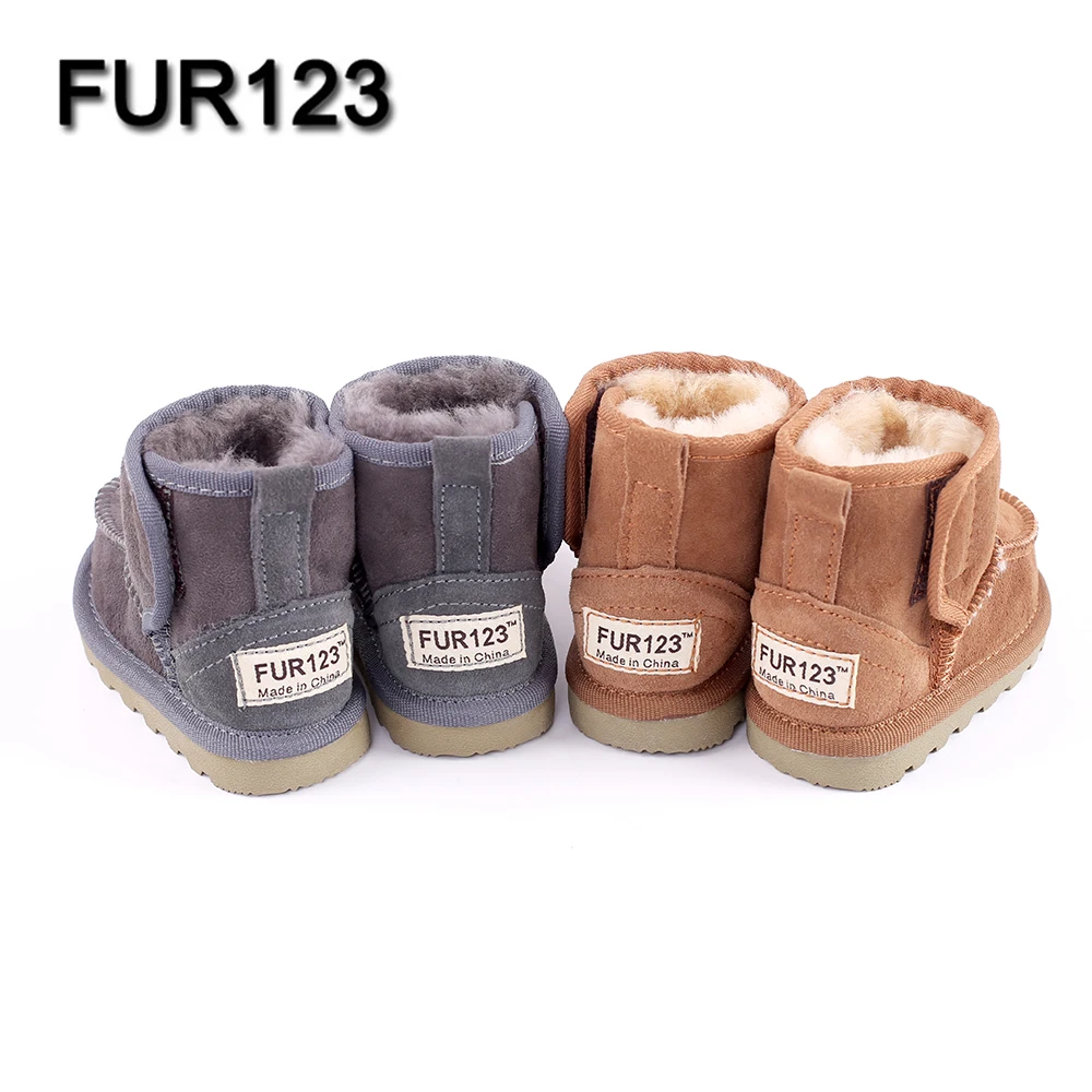 Children Boots Thick Warm Shoes Real Fur Suede Buckle Boys Girls Snow Boots Kids Waterproof Real Fur Baby Boots