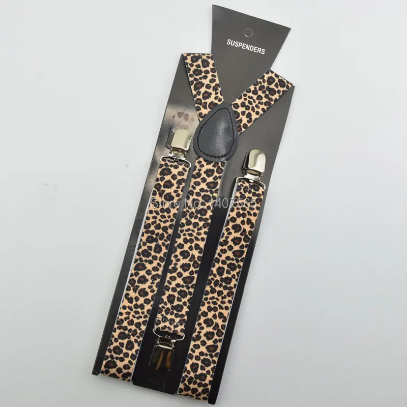 Adjustable Unisex Clip-On Leather leopard print  adult suspenders for  women clothing accessory