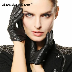 Brand Genuine Leather Gloves Spring Autumn Fashion Women Sheepskin Gloves Wrist Rivet Finger Driving Glove L096NN