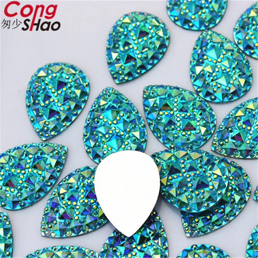 Cong Shao 80pcs 18*25mm AB Color Pear Shape Flatback Resin Rhinestone Stones Crystal For Clothes Craft Button Decoration CS652