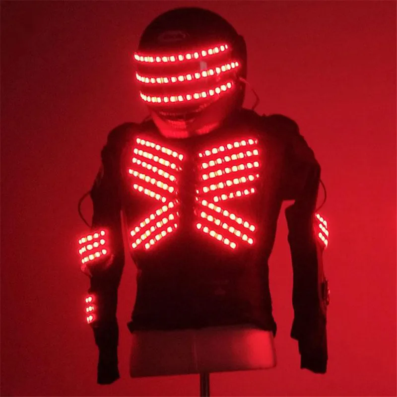 

P55 DJ ballroom dance led light costumes robot men suit armor outfits RGB colorful helmet disco wears head piece led clothing dj