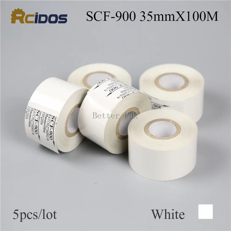 

SCF 900 25/30/35 мм * 100 м кодирующая машина цветная лента, RCIDOS белая цветная лента, следуйте упаковочной машине цветная лента (5 рулонов/лот)