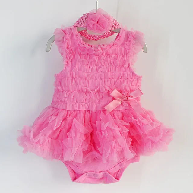 Newborn Baby Girl Dress Summer Girls Baptism Party Dress & Headband Short Sleeves Infant Dresses Girls Clothing