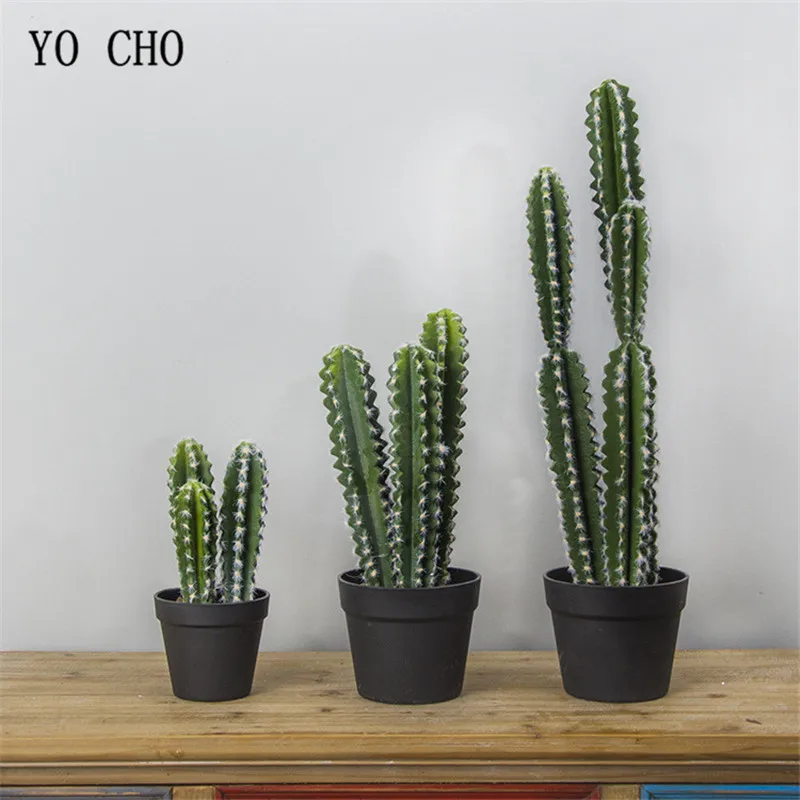 YO CHO 1PC Green Artificial Cactus Succulent Plants Fake Flowers Balls Artificial Cactus Column For Home Party False Decoration