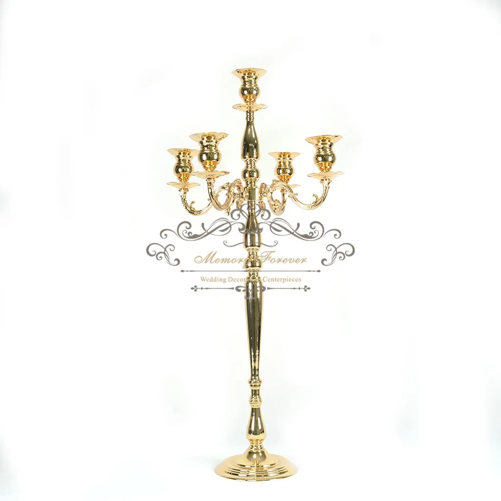 

New style 98 cm Tall 5-arms Metal Gold Crystal Candle Holder Wedding Candelabra Table Centerpiece Event Road Lead Candle Stand