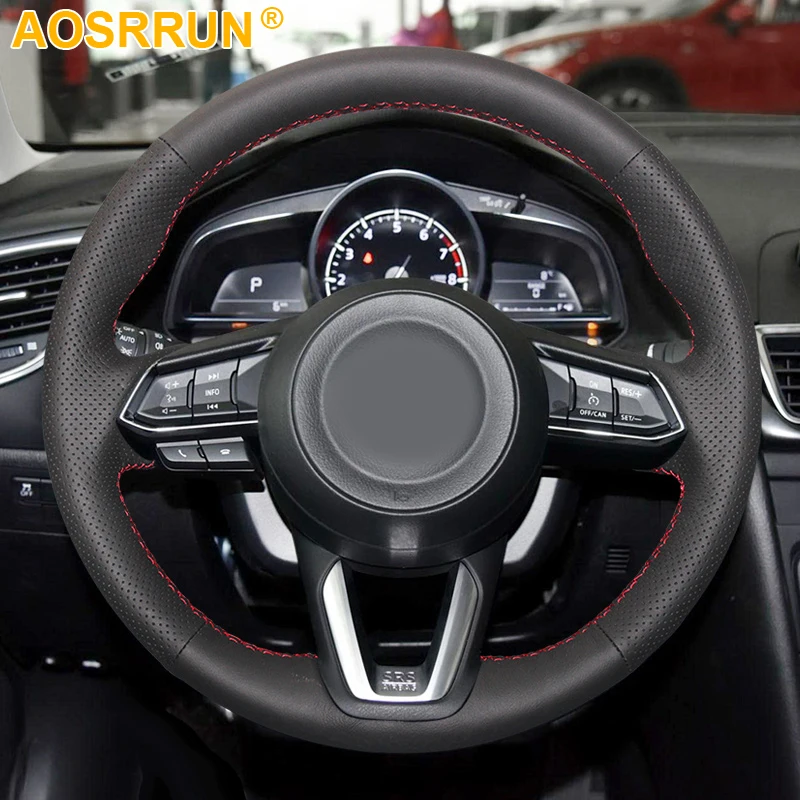 Black Leather Hand-stitched Car Steering Wheel Cover For Mazda CX-3 CX3 CX-5 CX5 2017 2018 Car Accessories covers