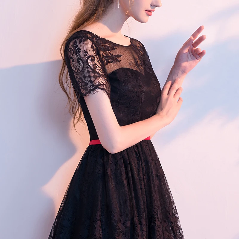 Robe de soiree Schwarz Elegante Dünne Tee-Länge Oansatz vestido de festa abendkleid mit Appliques Party Kleider prom kleider