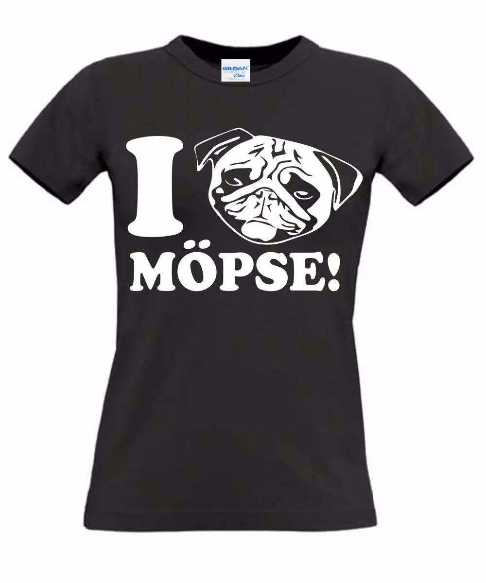 Fashion New Top Tees Tshirts Novelty O-Neck Tops I Love Mopse Frauen Lustig Hunde Liebhaber Kult Mops Nerd Girlprinted Tops Tee