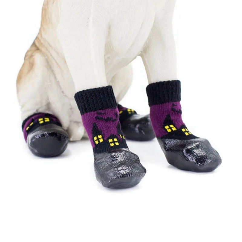 0-6 Size Cotton Rubber Pet Dog Shoes Waterproof Non-slip Dog Rain Snow Boots Socks Footwear For Puppy Small Cats Dogs 4pcs/set