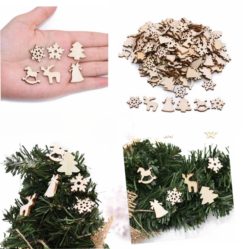 100pcs Mini Wooden Snowflake Confetti Christmas Tree Deer Mixed Shape Wooden Buttons Table Decoration Xmas navidad decor Supplie