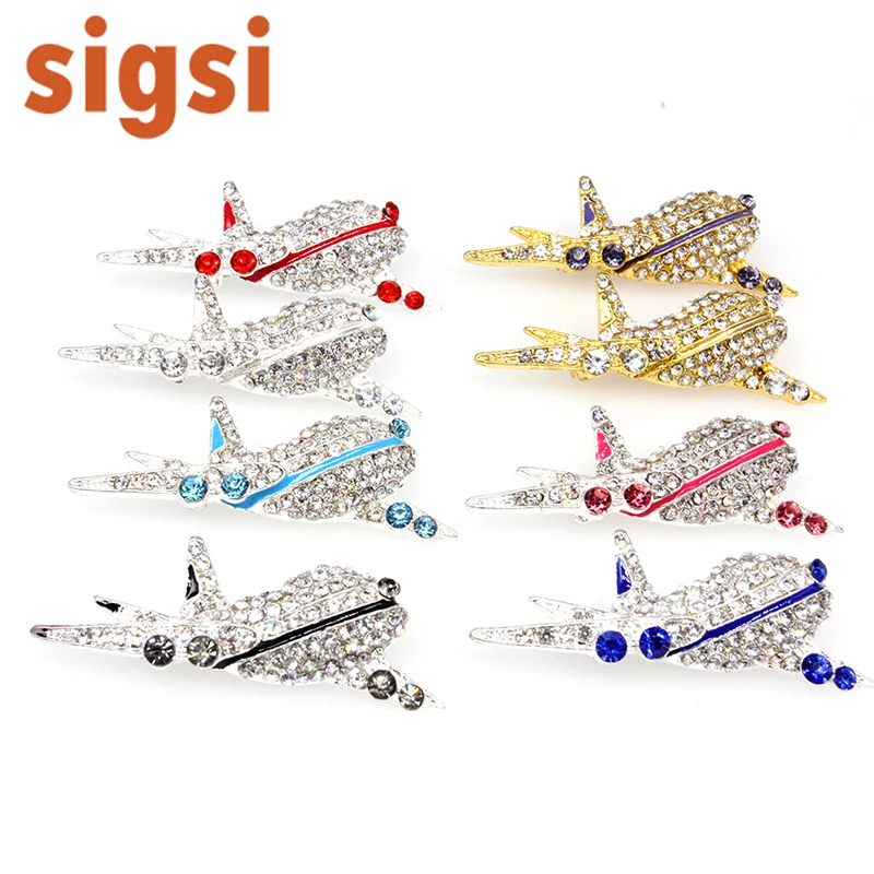 

20pcs/free shipping 45mm rhinestone crystal airplane korea brooch, elegant crystal Australia safety pin