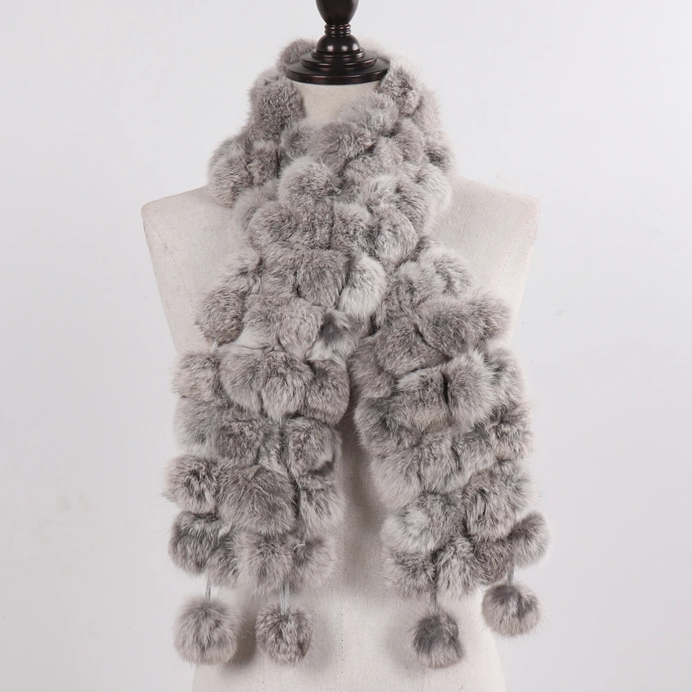 Women Winter Warm Real Rabbit Fur Scarf Hot Sale Natural Rabbit Fur Muffler 2025 Lady 100% Genuine Fur Scarves Wholesale Retail