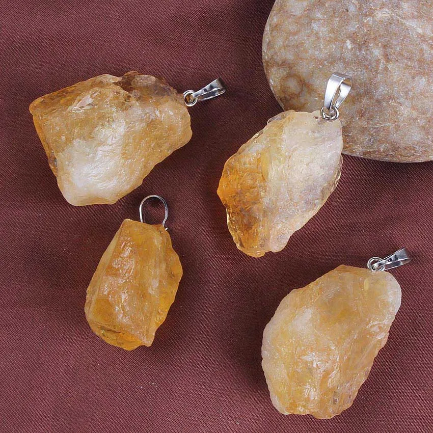 KFT Natural Healing Crystal Quartz Irregular Shape Yellow Citrine Reiki Stone Pendant Fashion Jewelry For Women Men