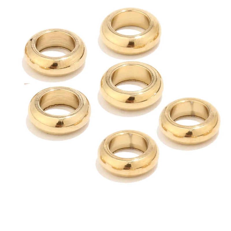 20pcs Gold Tone Stainless Steel 6mm/8mm Big Hole Spacer Circle Beads Fit European Leather Cord Bracelet Jewelry Making Findings