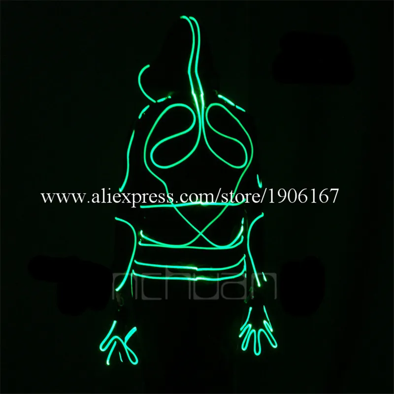 LED Light Up Fiber Optic Ghost Costume Dance Suits Halloween Masquerade Light Up Wizard Suit Party Event Performance DJ Clothes