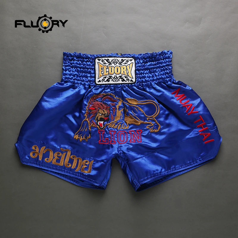 2017 new design muay thai shorts fluory\'s fight boxing shorts lion\'s design kick boxing shorts