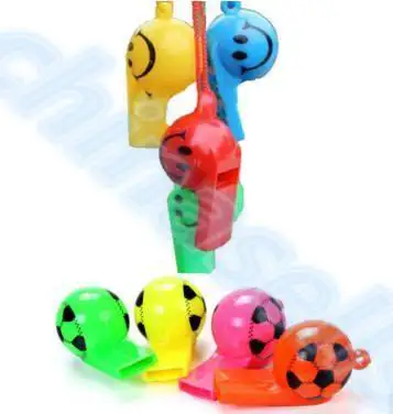 

2pcs colorful soccer funny face kid fans whistle cheerleading children whistle foodball soccer ball whistles With rope