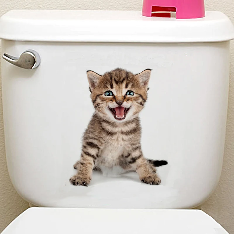 Leuke katten muursticker Hole View Levendige honden badkamer 3D toiletstickers voor huisdecoratie dieren stickers zelfklevende poster