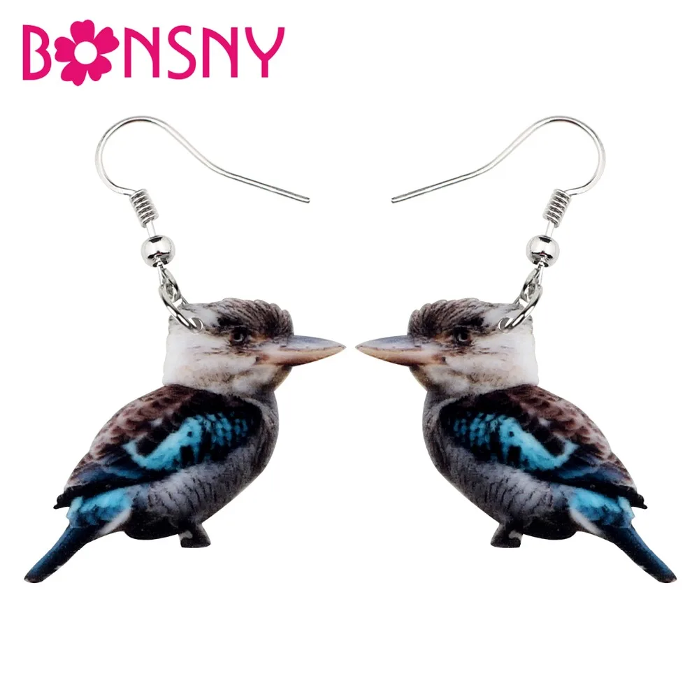 Bonsny Acrylic Australian Laughing Kookaburra Jackass Bird Earrings Drop Dangle Animal Jewelry For Women Girls Gift Accessories