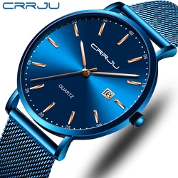 Relógios masculinos crrju marca de luxo à prova d' água ultra fino data relógio masculino pulseira de aço relógio casual de quartzo relógio de pulso esportivo masculino