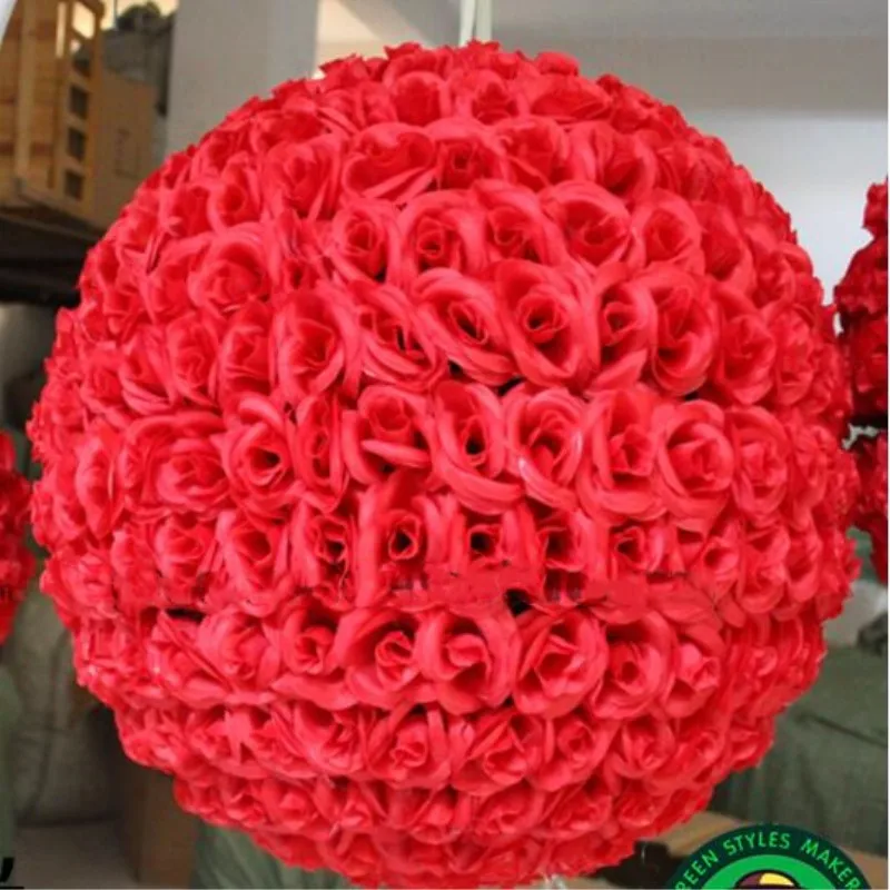 

60 CM 24" Artificial Encryption Rose Silk Flower Kissing Balls Large Size For Christmas Ornaments Wedding Party Decorations