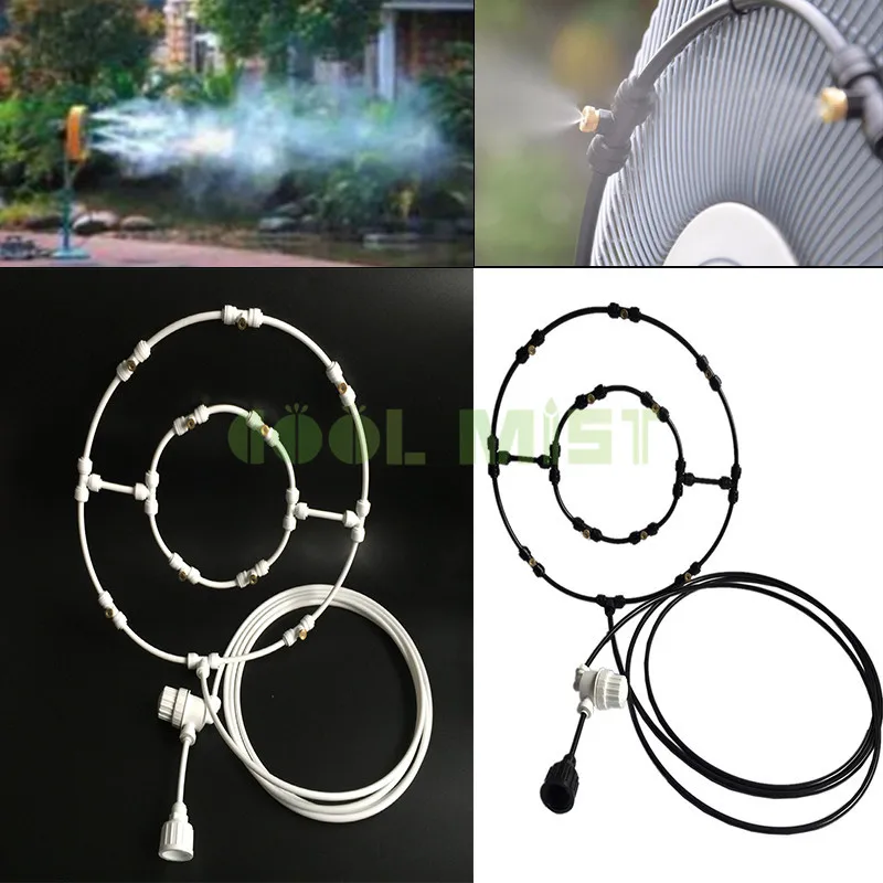 S239 Plastic fogging fan ring fan cooler system 350mm OD double fan ring with 10pcs mist nozzles seat for outdoor misting system