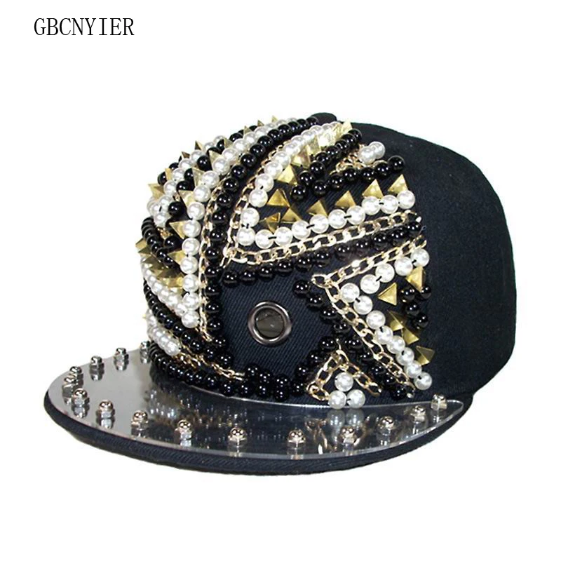 GBCNYIER Hip Hop Cool Hat Dance Show Sports Male Hat Rivet Fashion Adjustbale Female Cap Team Show Cool Hiphop Flat Brim Caps