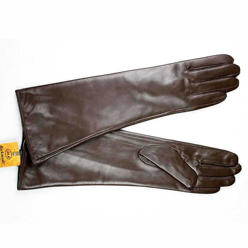 Gants en peau de mouton de 38 CM de Long pour femmes, en cuir de couleur, à la mode, avec doublure en velours pour rester au chaud en automne et en