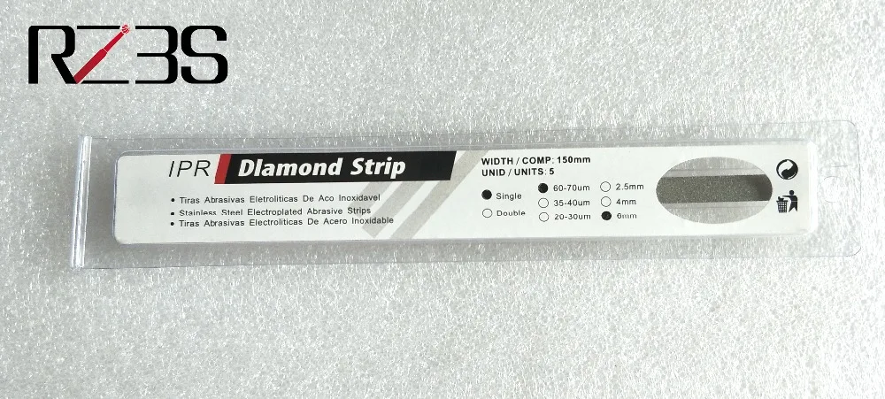 Tiras abrasivas de diamante IPR de acero inoxidable para ortodoncia, ranuradas dentales, grano medio de 2,5 MM,4 MM, 6MM (lado simple/doble)