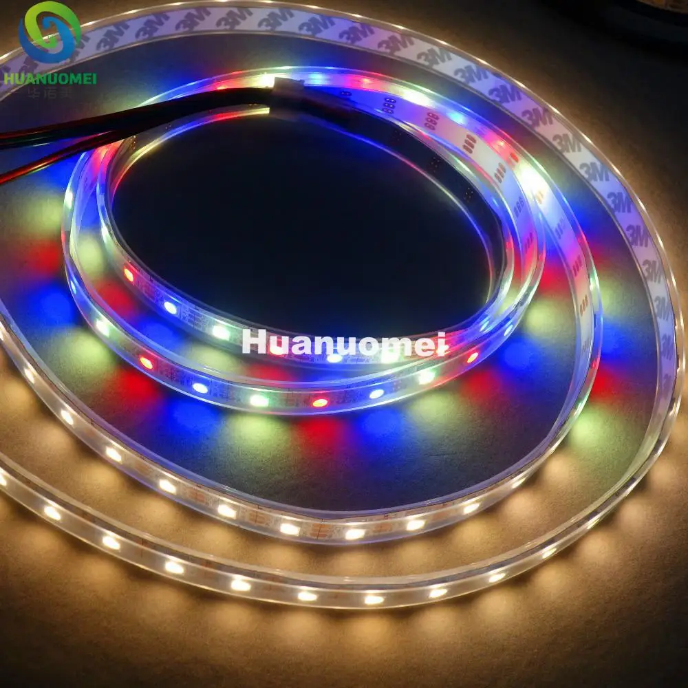 5M SK6812WWA(SK6812 IC+warm white+cool white+amber chips inside) led addressable strip;60leds/m;waterproof in silicon tube;DC5V