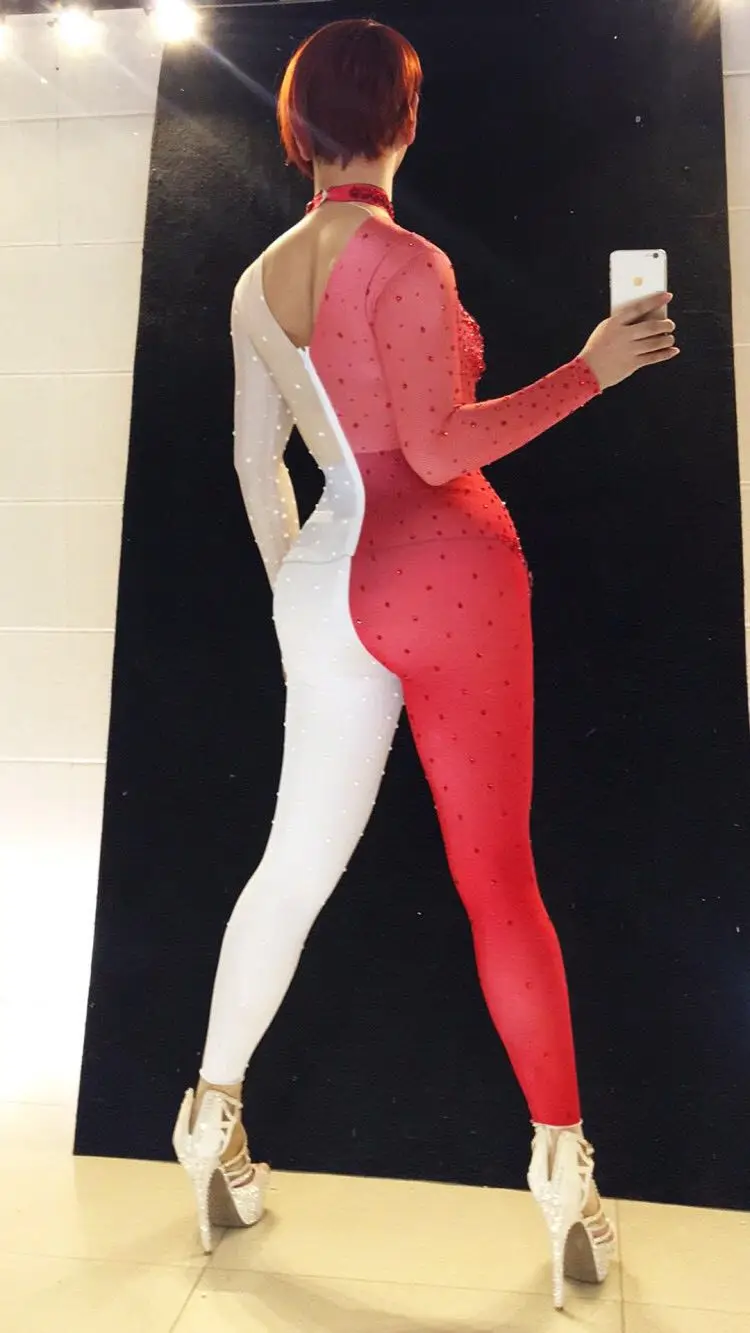 Mulheres novo vermelho branco terno completo strass calças apertadas cantora feminina dj pólo dança equipe terno latino calças festa