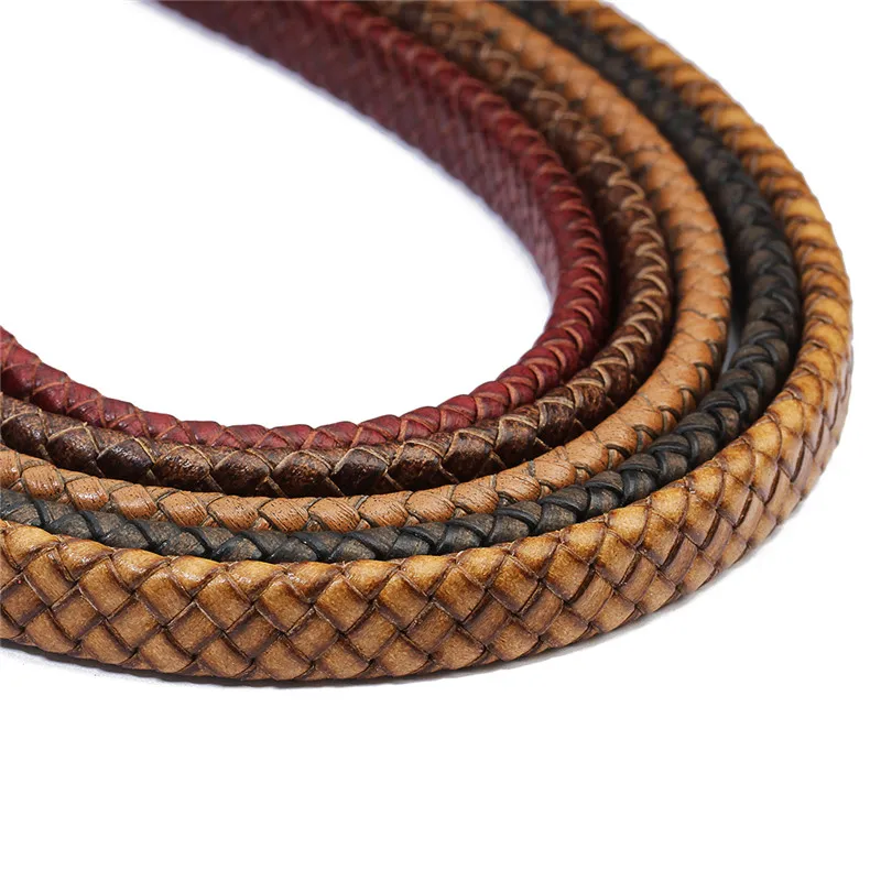 XINYAO 1yard/lot Width 10mm 12mm Braided Real Leather Cord Bracelet Findings Flat Leather Rope Thread For DIY Jewelry Making