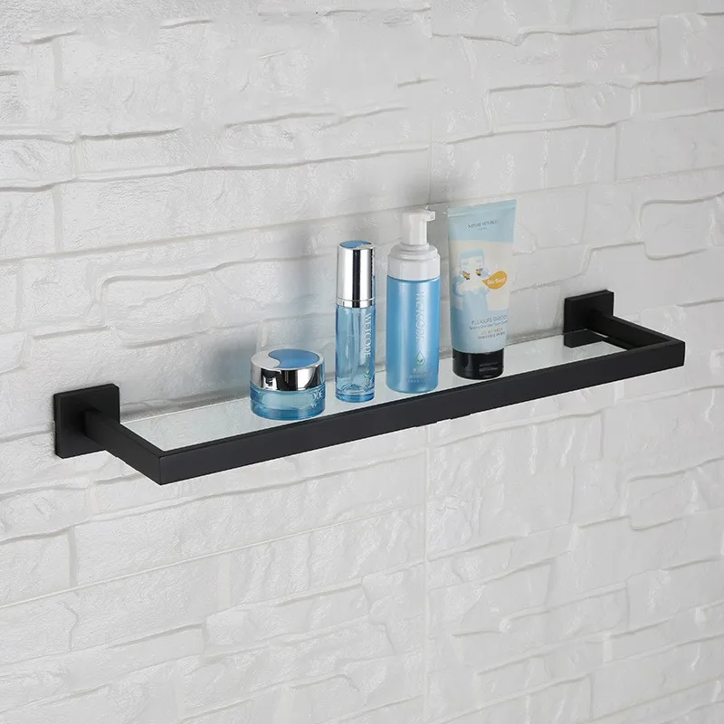 Black Finish Unique design bathroom shelf 600*142*55mm Wall mounted stainless steel and glass