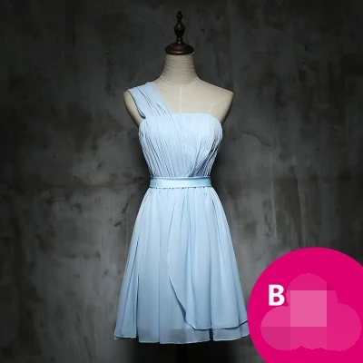 One Shoulder Short Light Blue Pink Chiffon Bridesmaid Dresses Women Party Robe Prom Graduation Vestidos Formal Gown SW1810