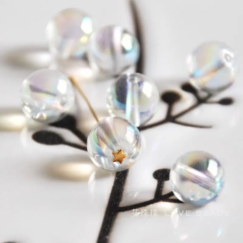 Natural Angel Aqua Aura Clear Quartz 6-12mm Round Loose Beads Jewelry Making DIY For Women