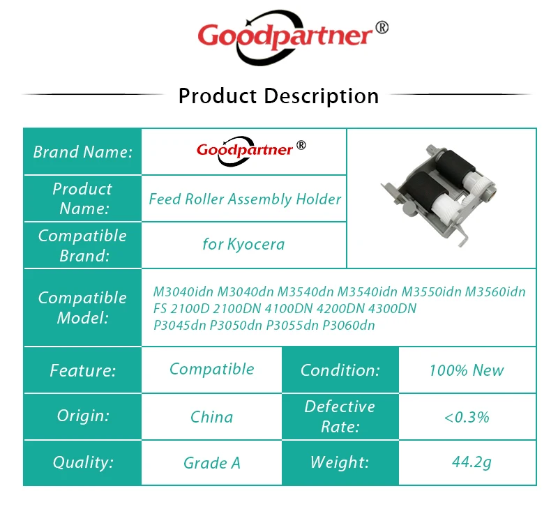 1X 302LV94270 2LV94270 Pickup Feed Roller for KYOCERA FS 2100 4100 4200 4300 M3040 M3540 M3550 M3560 M3145 M3645 M3655 M3660