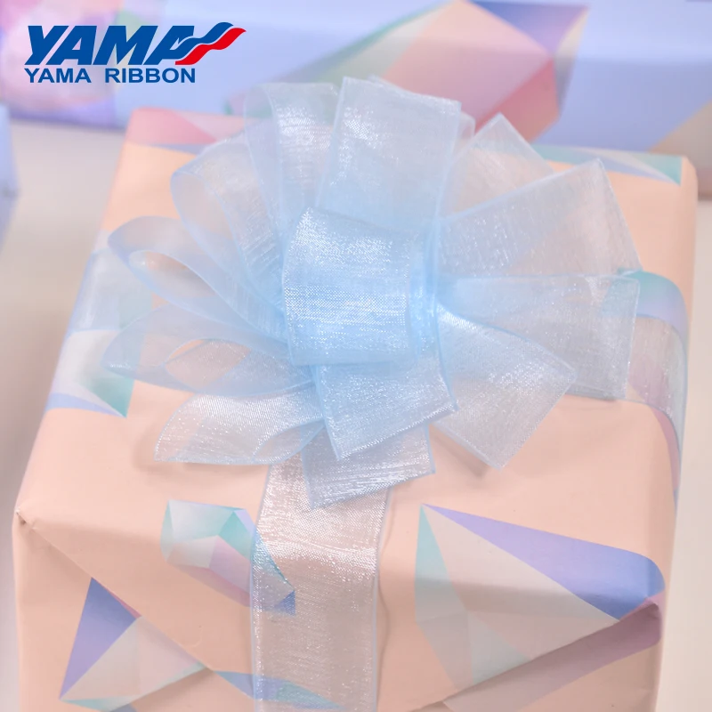 YAMA Sheer Organza Silk Ribbon 200yards/roll 22 25 32 38 mm Black White Red Blue Purple Solid Color for Wedding Gift Packing