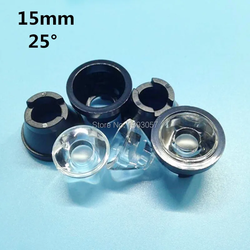 100set/lot, LED lens 15mm concave lenses 25 degrees with holder set sell, optical lens 1W 3W power   lens Reflector Collimator