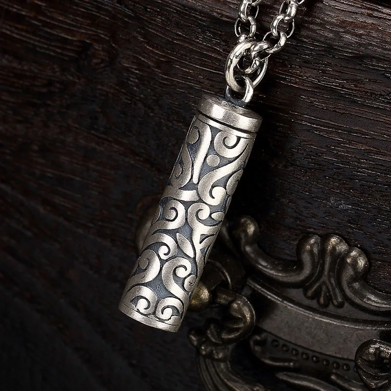 storage-990-sterling-silver-buddhism-surangama-mantra-pendants-necklaces-vintage-tube-necklaces-storage-case-urn-jewelry