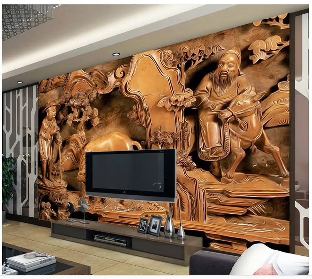 

3d customized wallpaper Home Decoration Woodcarving man fresco TV backdrop wall mural photo wallpaper