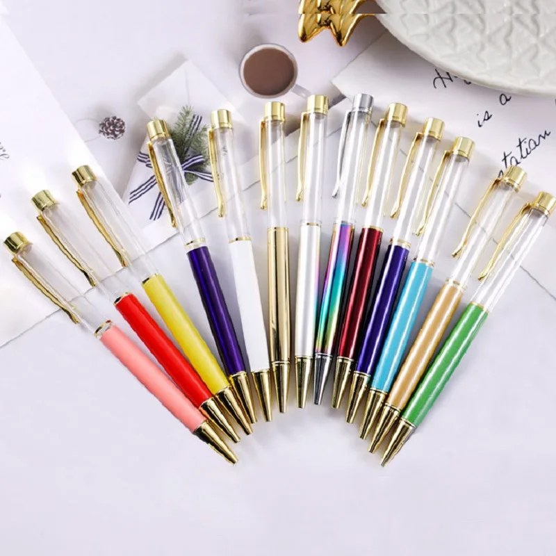 

100Pcs Empty Tube Metal Ballpoint Pen High Grade Diamond Write Pen With no Gold Foil Oil Ball Pens Birthday Valentine's Day Gift