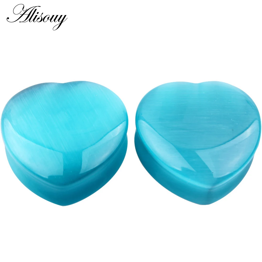 Alisouy 1 Pair Beautiful Pink Heart Stone Ear Plug Fashion Expander Extension Tunnels Piercing Piercing Body Jewelry 6mm-25mm
