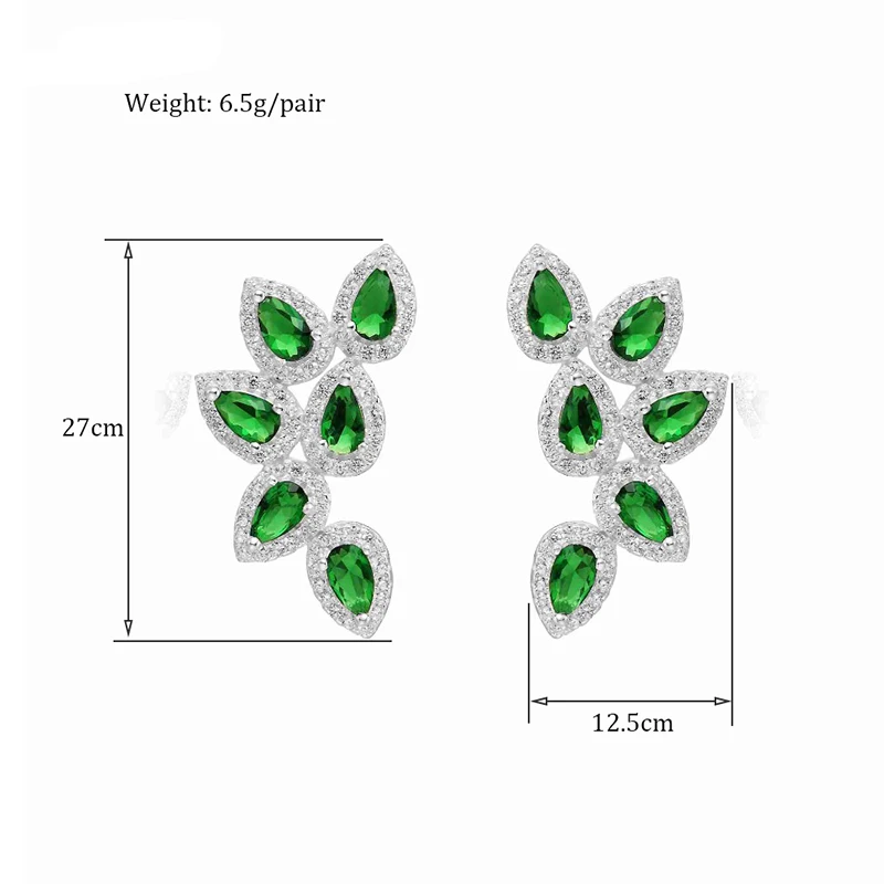 Luxury Green/Light Pink Zircon 925 Sterling Silver Big Stud Earrings for Women Wedding Party Fine Jewelry Accessories YEA010