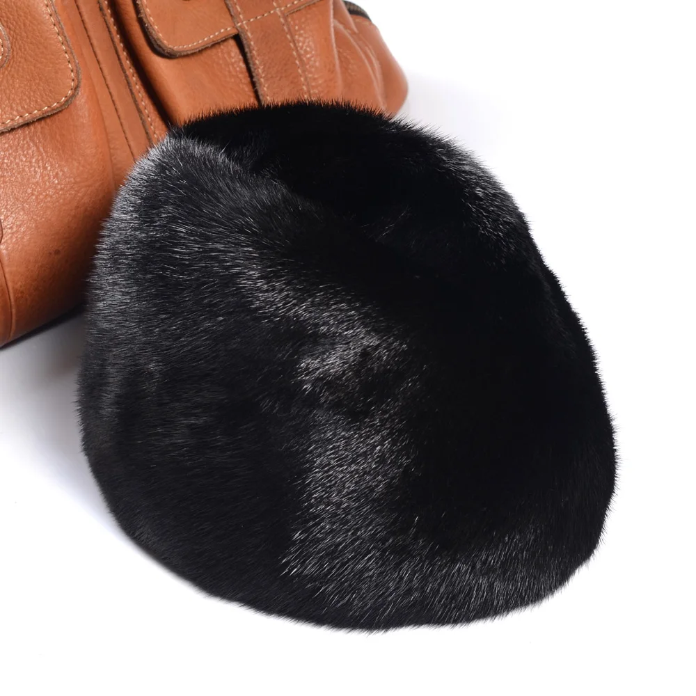 Men's Real Mink Fur Whole skin luxurious Fashion Classical Middle-aged Winter Warm Business Beret Top Hat Fedora hat Caps/hats