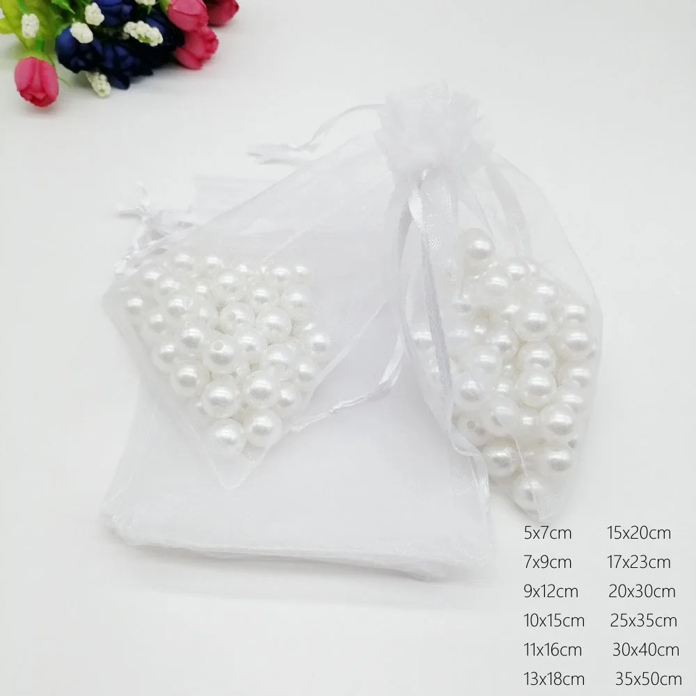 

10*15cm 100pcs White Gift Bags For Jewelry/Wedding/Christmas/Birthday Yarn Bag With Handles Packaging Organza Bags Diy Gift Bag